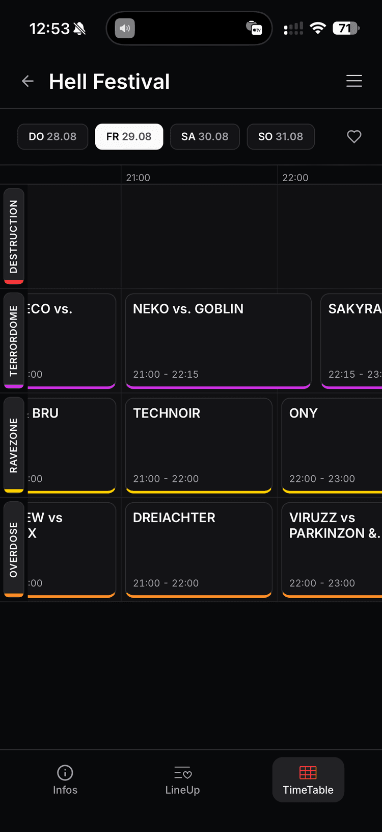 GigPeiler App auf dem iPhone — Timetable mit allen Stages